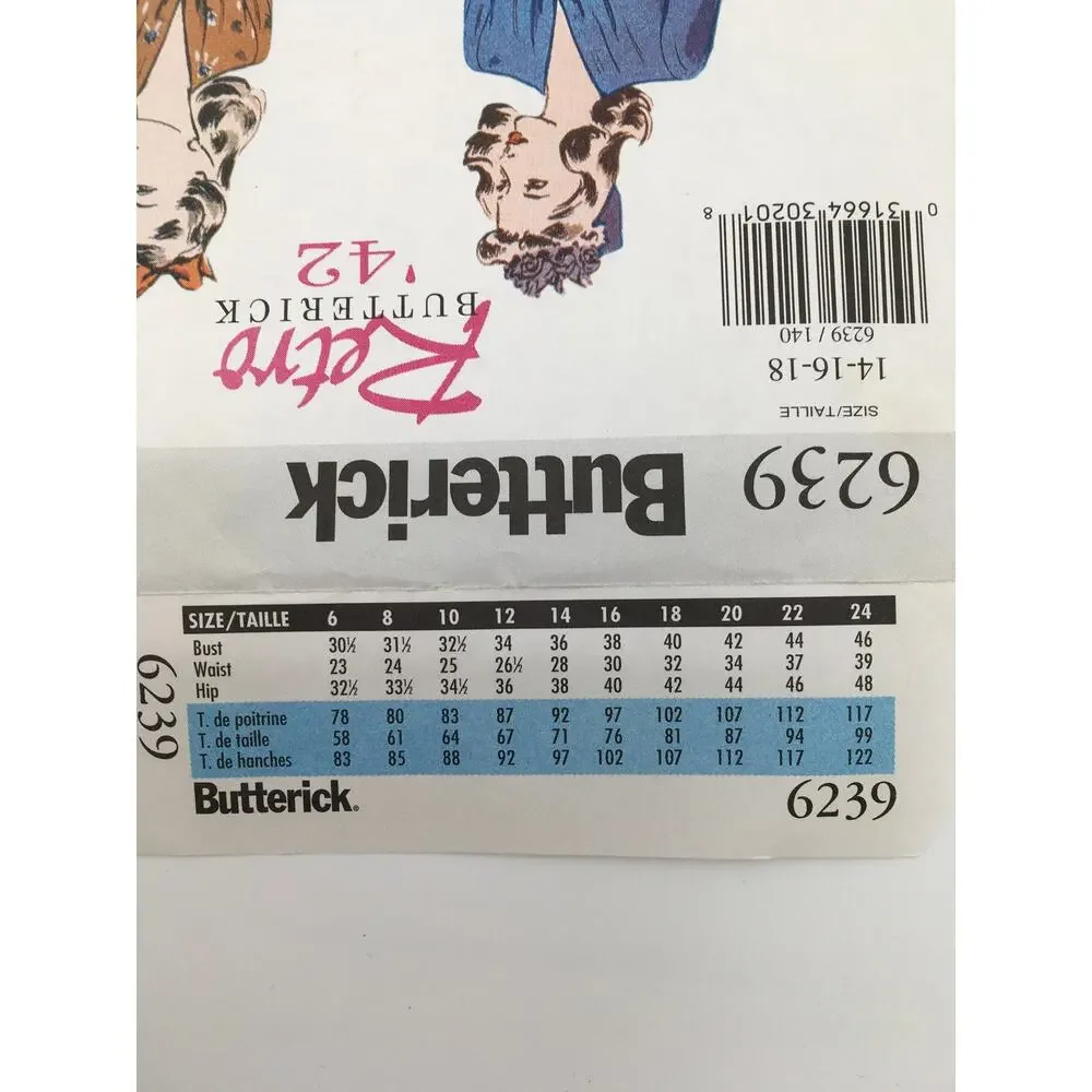Butterick Sewing Pattern 6239 Retro 1942 WWII Era A Line Dress 14-18 UNCUT